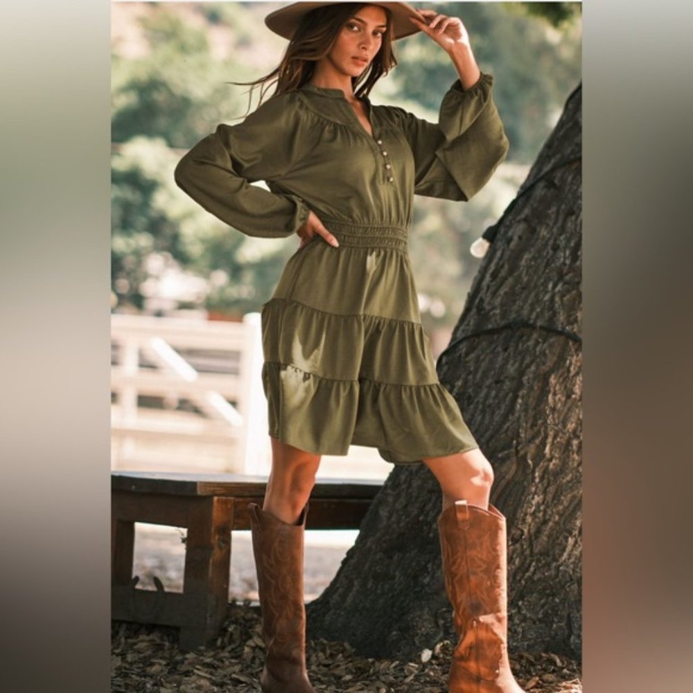 Sophia Green Tiered Ruffled Dress